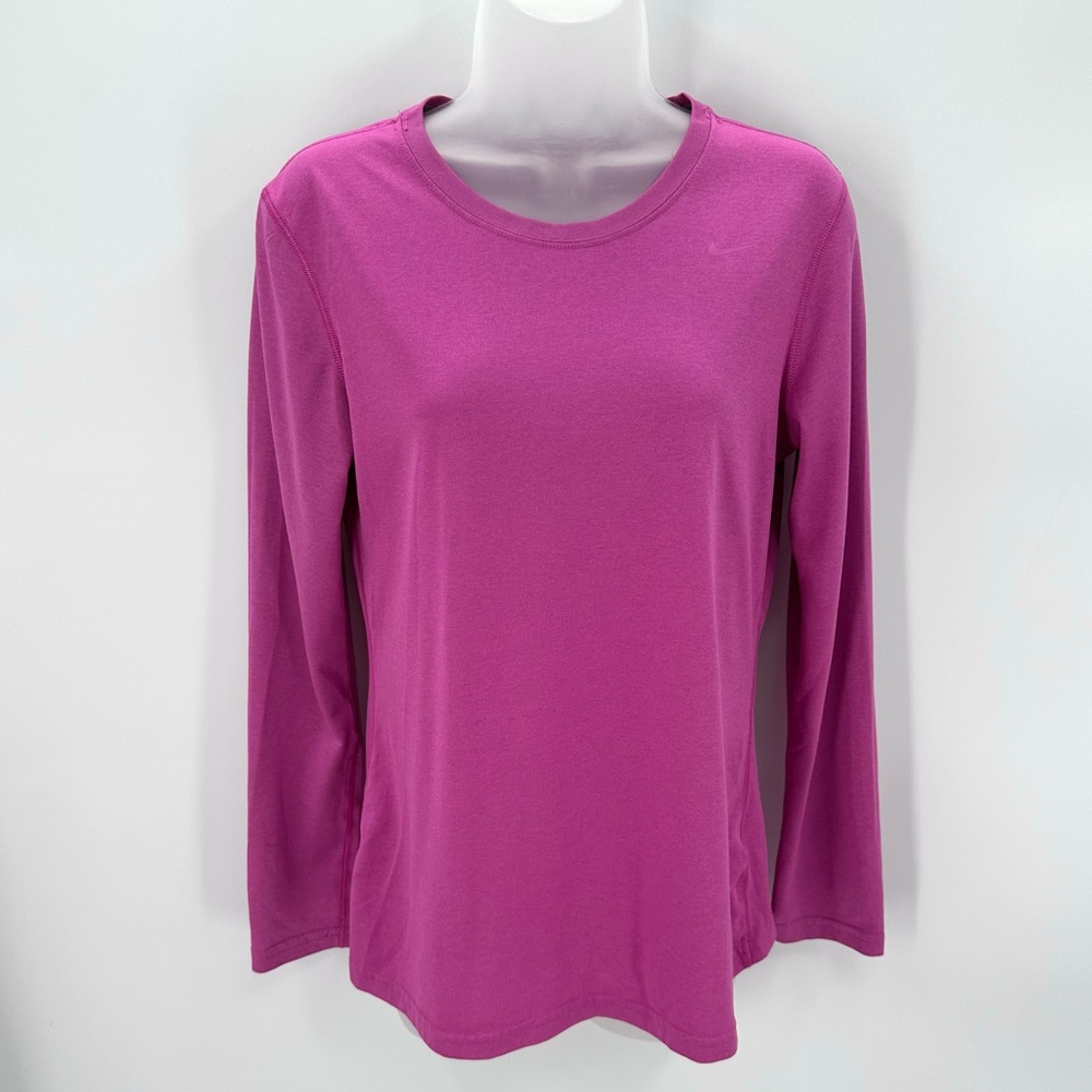 NIKE Dri Fit Shirt Regular Fit Womens M Long Slv Athletic Pink Purple FLAWS